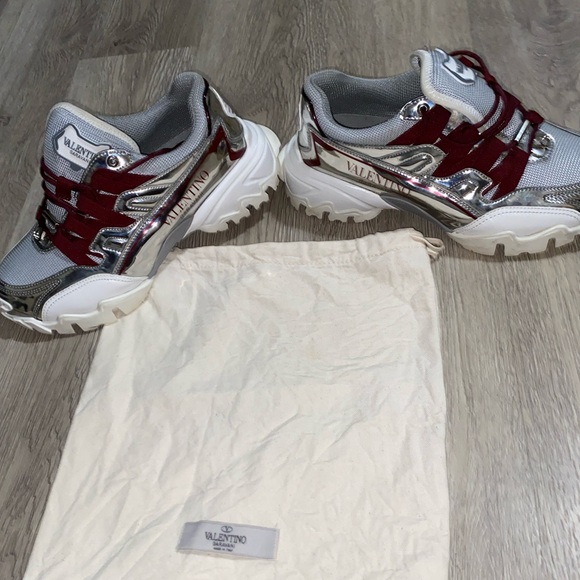 VALENTINO GARAVANI Sneaker Climber Sliver/Burgundy EUR 38.5 USA W8-8.5 M 7-7.5 - Picture 7 of 16